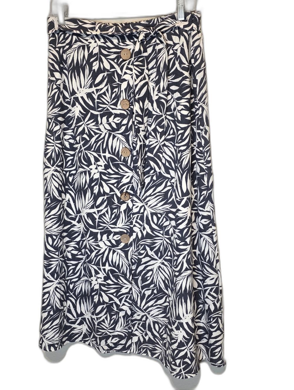 Modern Attraction Linen Blend Maxi Skirt Tropical Button Boho Resort Beach XL